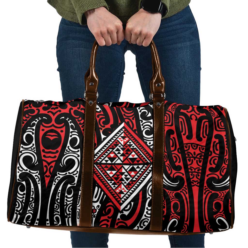 New Zealand Maori Taniko Travel Bag Red Kowhaiwhai Puhoro LT9 Red - Polynesian Pride