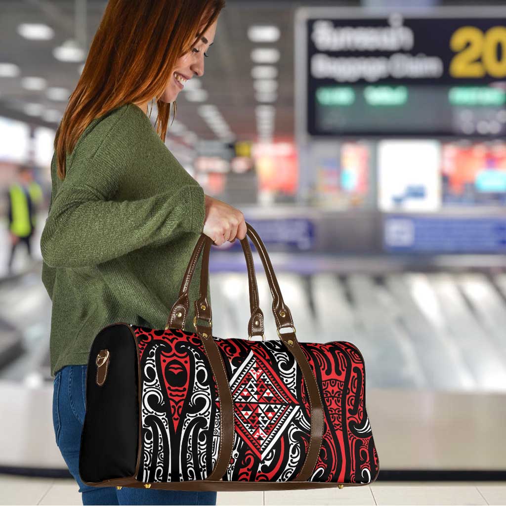 New Zealand Maori Taniko Travel Bag Red Kowhaiwhai Puhoro LT9 - Polynesian Pride
