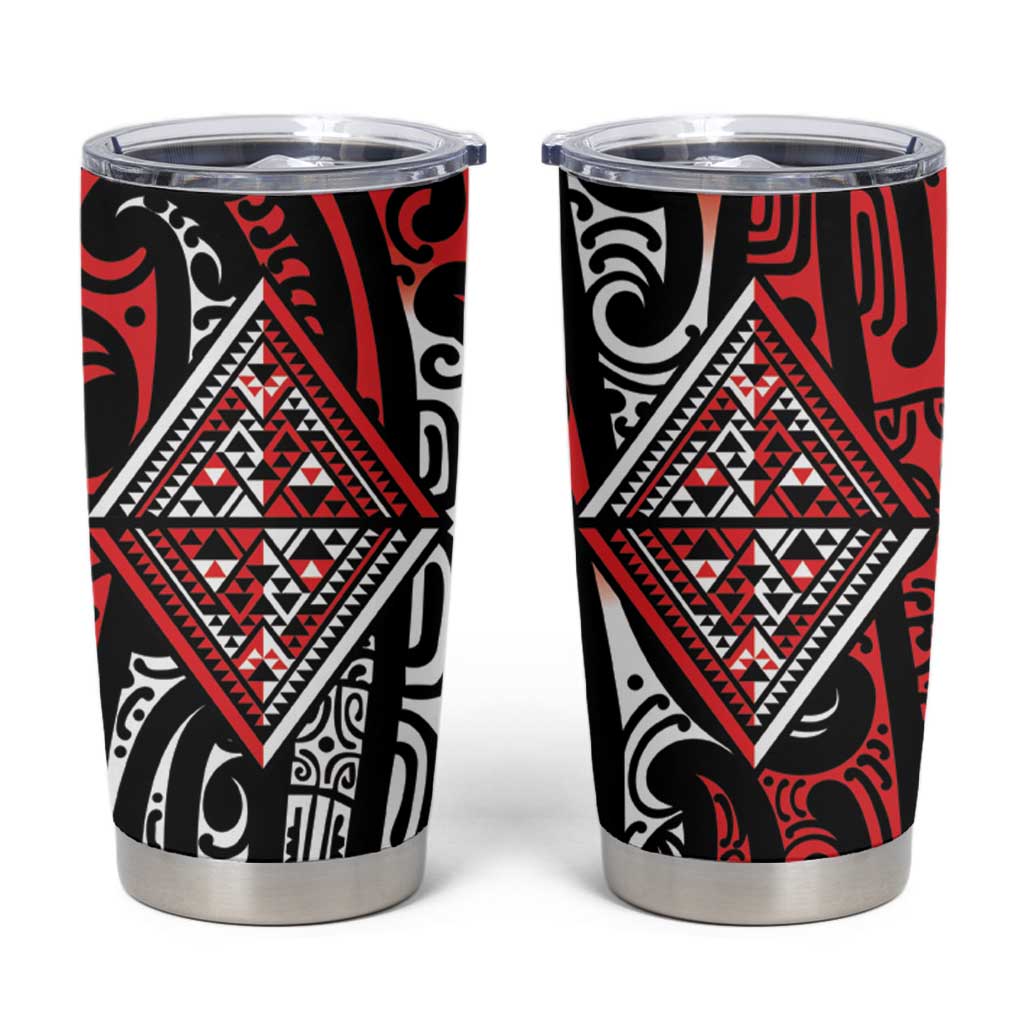 New Zealand Maori Taniko Tumbler Cup Red Kowhaiwhai Puhoro LT9 Red - Polynesian Pride
