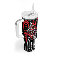 New Zealand Maori Taniko Tumbler With Handle Red Kowhaiwhai Puhoro LT9 - Polynesian Pride