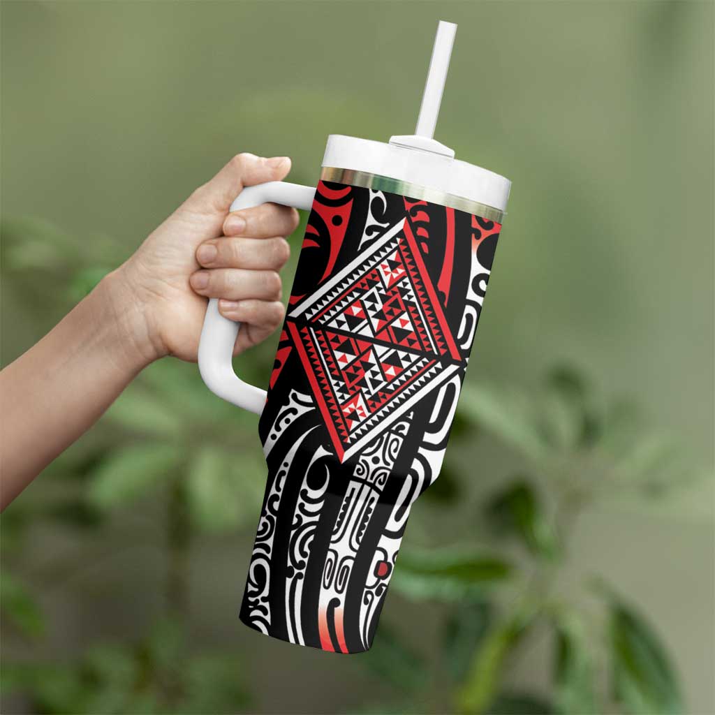 New Zealand Maori Taniko Tumbler With Handle Red Kowhaiwhai Puhoro LT9 - Polynesian Pride