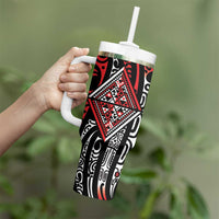 New Zealand Maori Taniko Tumbler With Handle Red Kowhaiwhai Puhoro LT9 - Polynesian Pride