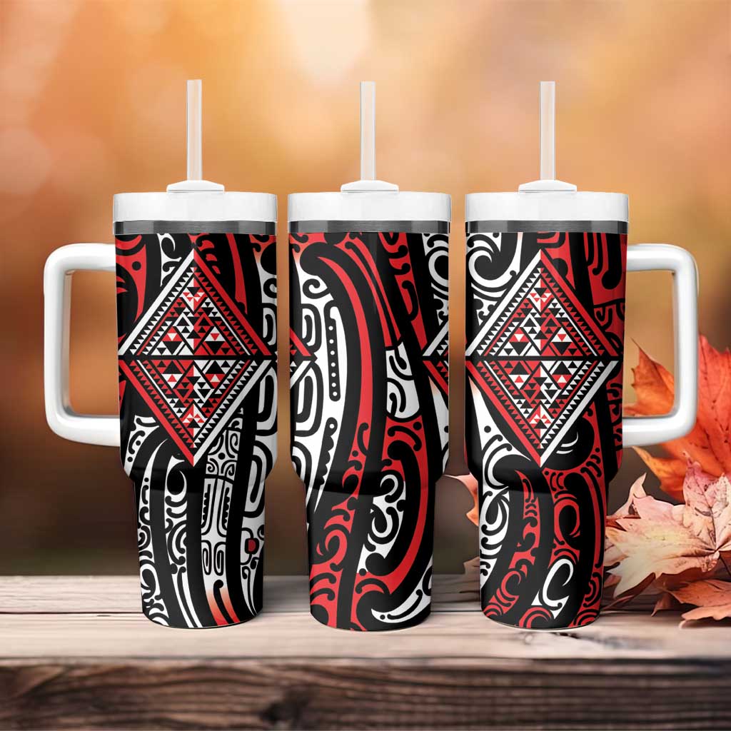 New Zealand Maori Taniko Tumbler With Handle Red Kowhaiwhai Puhoro LT9 - Polynesian Pride