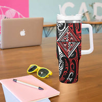 New Zealand Maori Taniko Tumbler With Handle Red Kowhaiwhai Puhoro LT9 - Polynesian Pride