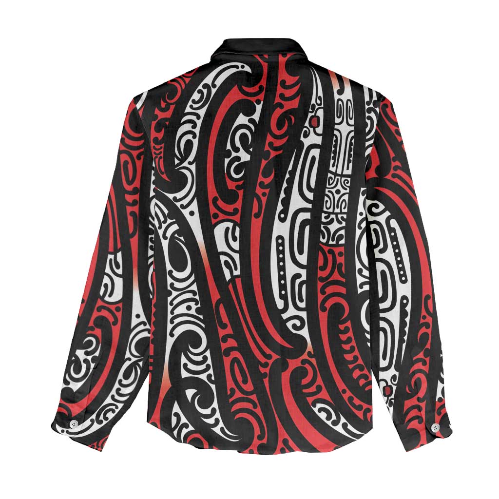 New Zealand Maori Taniko Women Casual Shirt Red Kowhaiwhai Puhoro