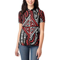 New Zealand Maori Taniko Women Polo Shirt Red Kowhaiwhai Puhoro LT9 - Polynesian Pride
