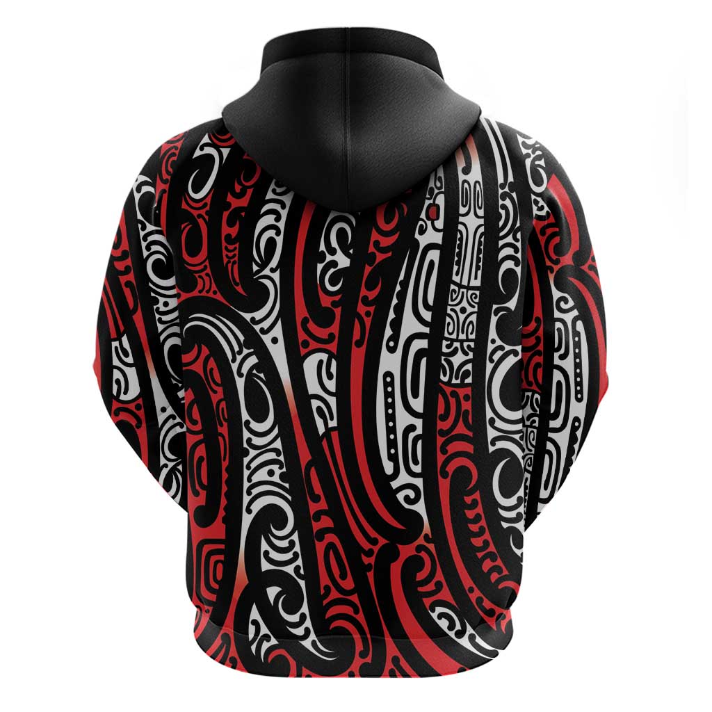 New Zealand Maori Taniko Zip Hoodie Red Kowhaiwhai Puhoro LT9 - Polynesian Pride