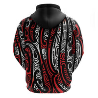 New Zealand Maori Taniko Zip Hoodie Red Kowhaiwhai Puhoro LT9 - Polynesian Pride