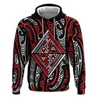 New Zealand Maori Taniko Zip Hoodie Red Kowhaiwhai Puhoro LT9 Pullover Hoodie Red - Polynesian Pride