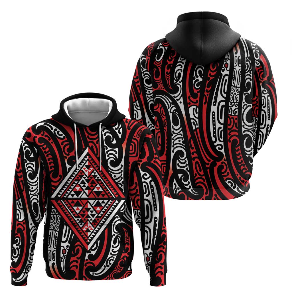 New Zealand Maori Taniko Zip Hoodie Red Kowhaiwhai Puhoro LT9 - Polynesian Pride