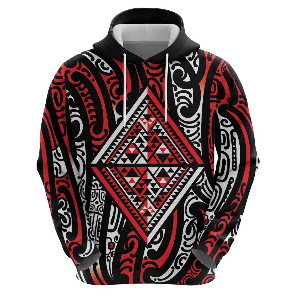 New Zealand Maori Taniko Zip Hoodie Red Kowhaiwhai Puhoro LT9 - Polynesian Pride