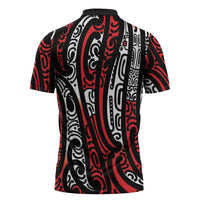 New Zealand Maori Taniko Zipper Polo Shirt Red Kowhaiwhai Puhoro LT9 - Polynesian Pride