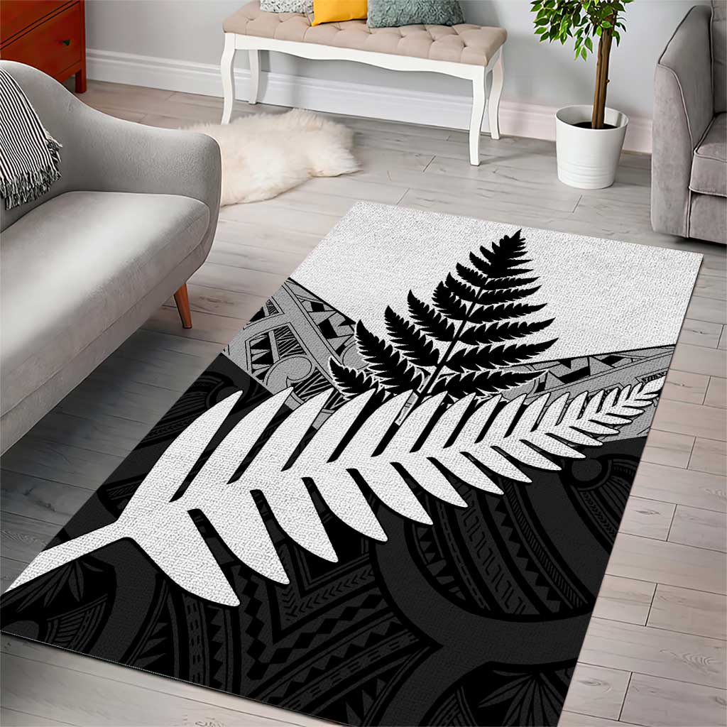 New Zealand Silver Fern Area Rug Maori Koru Mixed Taniko Pattern