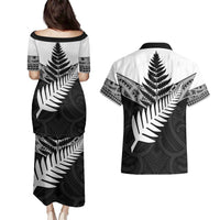 New Zealand Silver Fern Couples Matching Puletasi and Hawaiian Shirt Maori Koru Mixed Taniko Pattern LT9 - Polynesian Pride