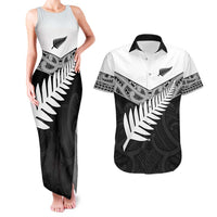 New Zealand Silver Fern Couples Matching Tank Maxi Dress and Hawaiian Shirt Maori Koru Mixed Taniko Pattern LT9 White - Polynesian Pride