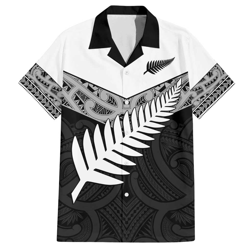 New Zealand Silver Fern Family Matching Long Sleeve Bodycon Dress and Hawaiian Shirt Maori Koru Mixed Taniko Pattern LT9 Dad's Shirt - Short Sleeve White - Polynesian Pride