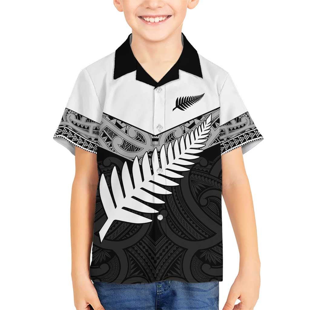 New Zealand Silver Fern Family Matching Long Sleeve Bodycon Dress and Hawaiian Shirt Maori Koru Mixed Taniko Pattern LT9 Son's Shirt White - Polynesian Pride