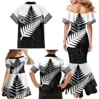 New Zealand Silver Fern Family Matching Mermaid Dress and Hawaiian Shirt Maori Koru Mixed Taniko Pattern LT9 - Polynesian Pride