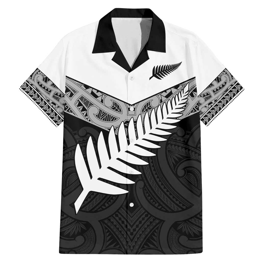 New Zealand Silver Fern Family Matching Mermaid Dress and Hawaiian Shirt Maori Koru Mixed Taniko Pattern LT9 Dad's Shirt - Short Sleeve White - Polynesian Pride