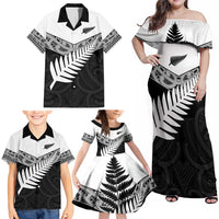 New Zealand Silver Fern Family Matching Off Shoulder Maxi Dress and Hawaiian Shirt Maori Koru Mixed Taniko Pattern LT9 - Polynesian Pride