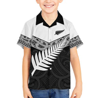 New Zealand Silver Fern Family Matching Off Shoulder Short Dress and Hawaiian Shirt Maori Koru Mixed Taniko Pattern LT9 Son's Shirt White - Polynesian Pride