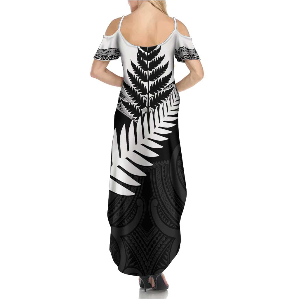 New Zealand Silver Fern Family Matching Summer Maxi Dress and Hawaiian Shirt Maori Koru Mixed Taniko Pattern LT9 - Polynesian Pride