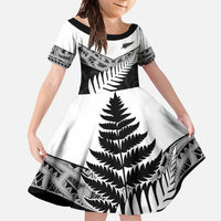 New Zealand Silver Fern Family Matching Tank Maxi Dress and Hawaiian Shirt Maori Koru Mixed Taniko Pattern LT9 Daughter's Dress White - Polynesian Pride
