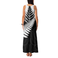 New Zealand Silver Fern Family Matching Tank Maxi Dress and Hawaiian Shirt Maori Koru Mixed Taniko Pattern LT9 - Polynesian Pride