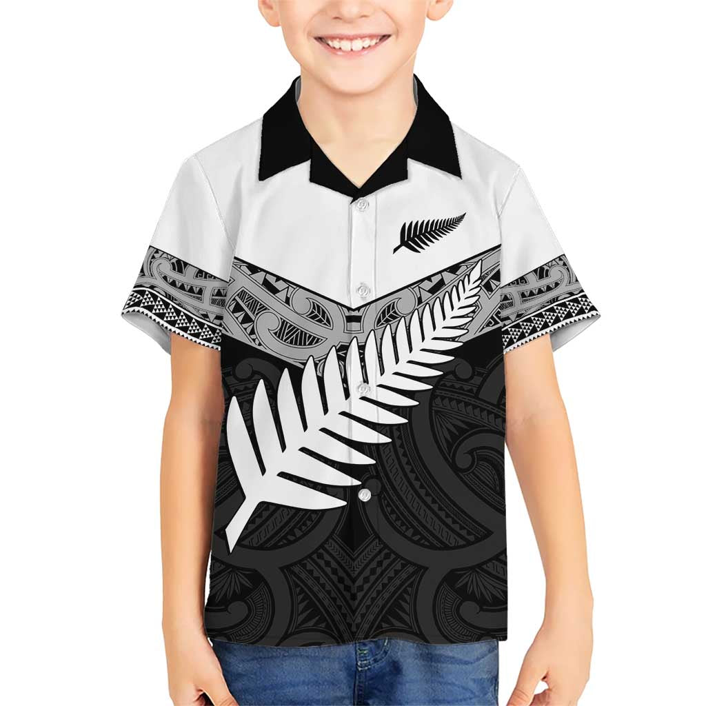 New Zealand Silver Fern Kid Hawaiian Shirt Maori Koru Mixed Taniko Pattern LT9 Kid White - Polynesian Pride
