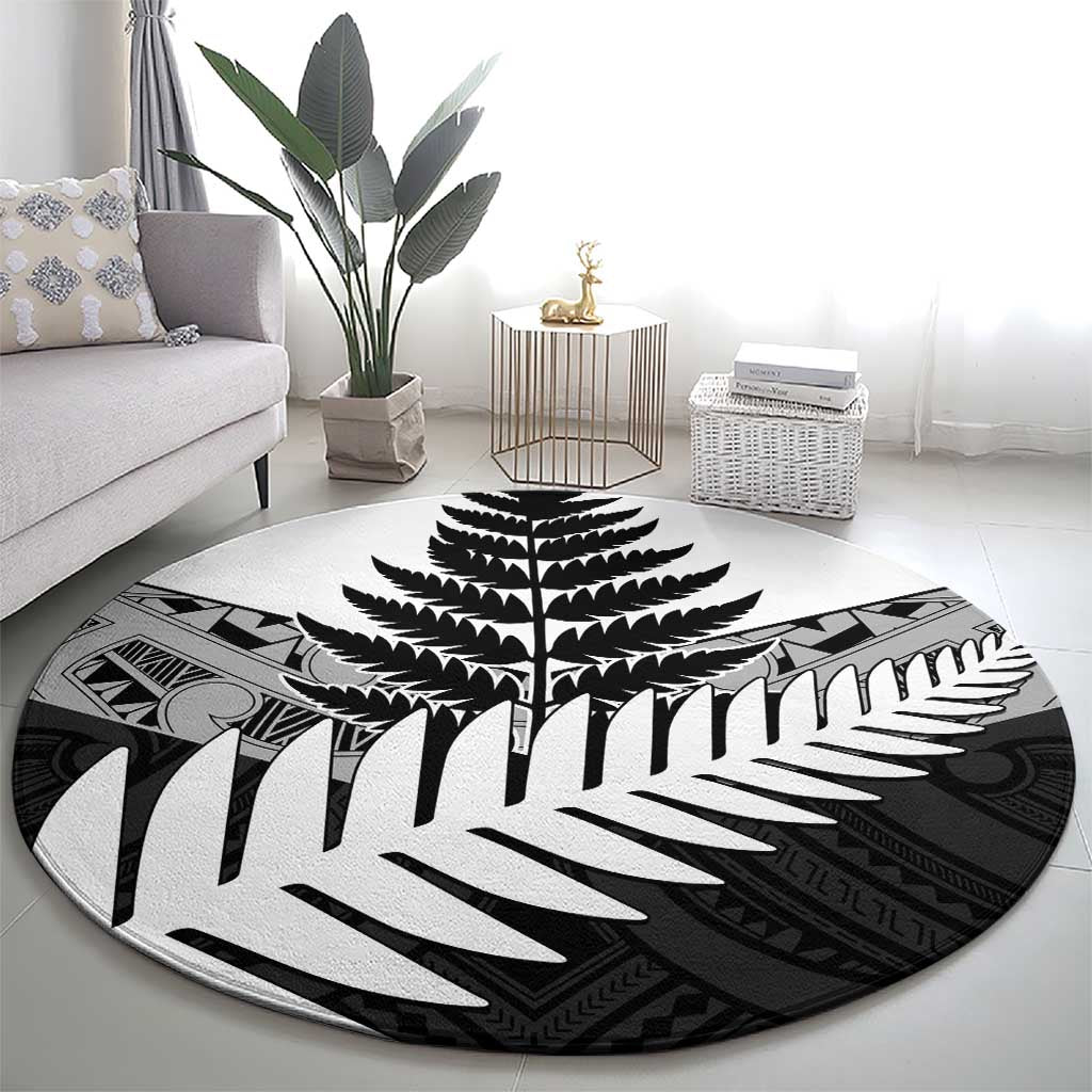 New Zealand Silver Fern Round Carpet Maori Koru Mixed Taniko Pattern LT9 - Polynesian Pride