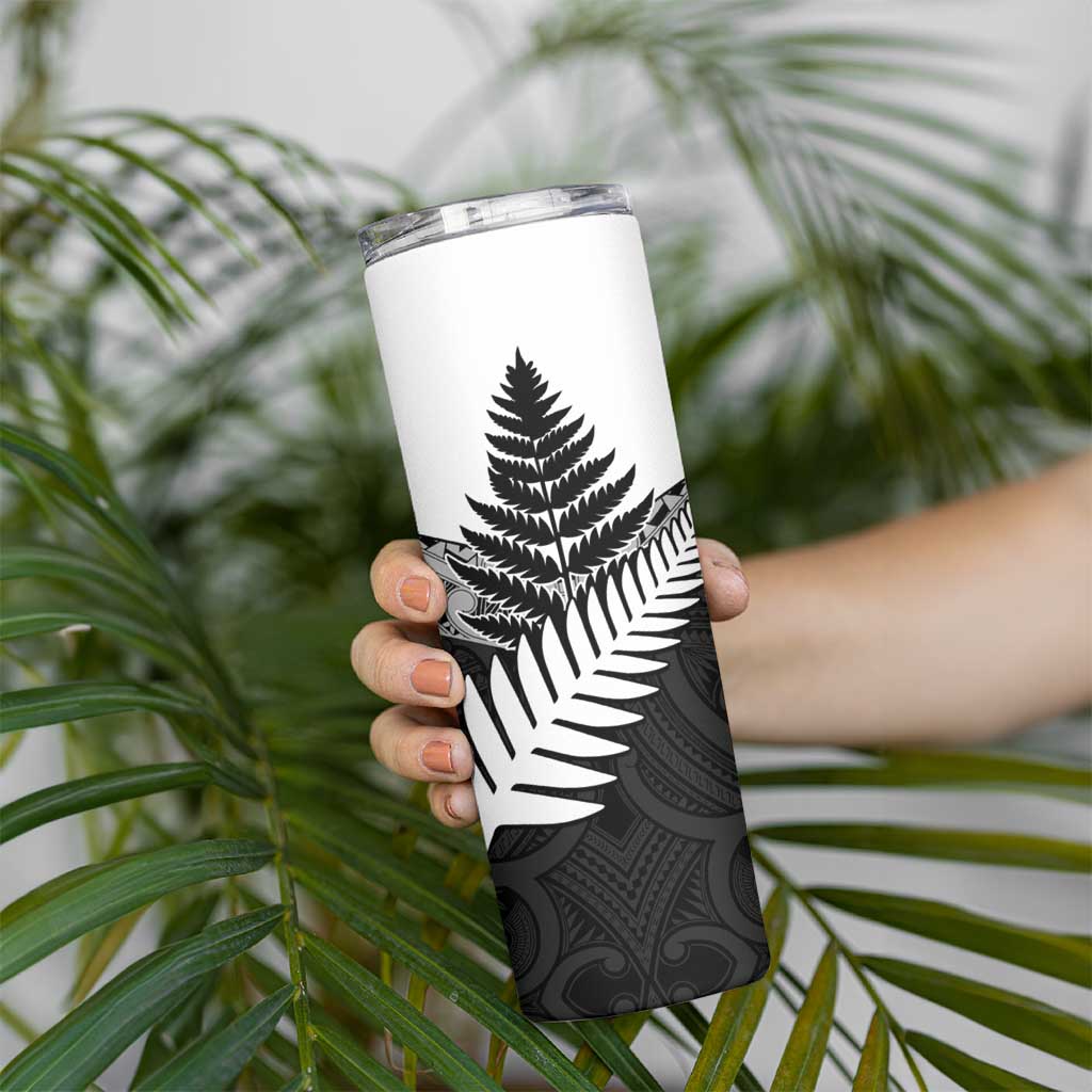 New Zealand Silver Fern Skinny Tumbler Maori Koru Mixed Taniko Pattern LT9 - Polynesian Pride