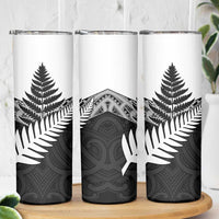 New Zealand Silver Fern Skinny Tumbler Maori Koru Mixed Taniko Pattern LT9 - Polynesian Pride