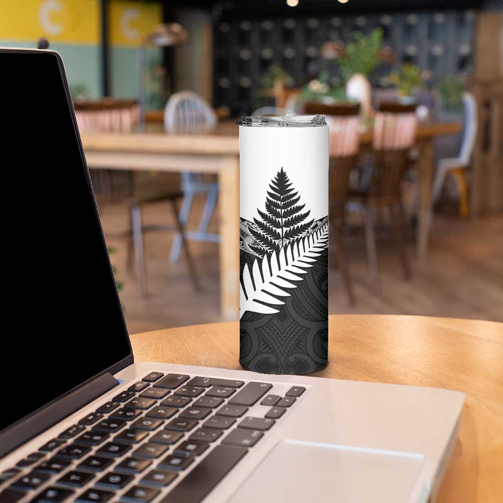 New Zealand Silver Fern Skinny Tumbler Maori Koru Mixed Taniko Pattern LT9 - Polynesian Pride