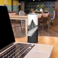 New Zealand Silver Fern Skinny Tumbler Maori Koru Mixed Taniko Pattern LT9 - Polynesian Pride