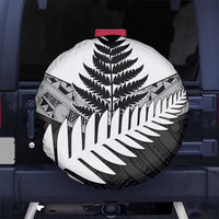 New Zealand Silver Fern Spare Tire Cover Maori Koru Mixed Taniko Pattern LT9 No hole White - Polynesian Pride