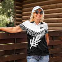 New Zealand Silver Fern Women Polo Shirt Maori Koru Mixed Taniko Pattern
