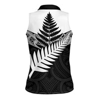 New Zealand Silver Fern Women Sleeveless Polo Shirt Maori Koru Mixed Taniko Pattern LT9 - Polynesian Pride