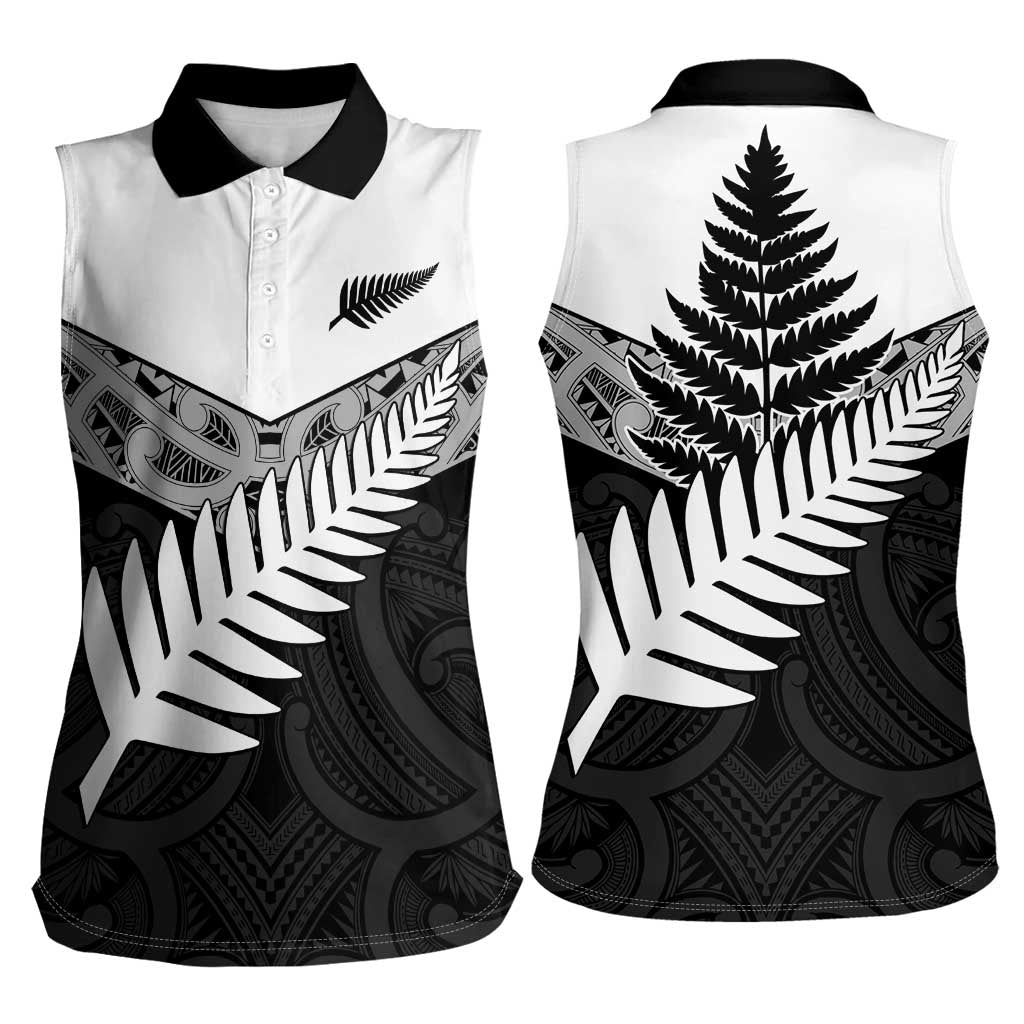 New Zealand Silver Fern Women Sleeveless Polo Shirt Maori Koru Mixed Taniko Pattern LT9 - Polynesian Pride
