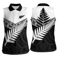 New Zealand Silver Fern Women Sleeveless Polo Shirt Maori Koru Mixed Taniko Pattern LT9 - Polynesian Pride