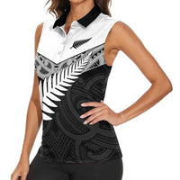 New Zealand Silver Fern Women Sleeveless Polo Shirt Maori Koru Mixed Taniko Pattern LT9 - Polynesian Pride
