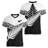 New Zealand Silver Fern Women V-Neck T-Shirt Maori Koru Mixed Taniko Pattern LT9 - Polynesian Pride
