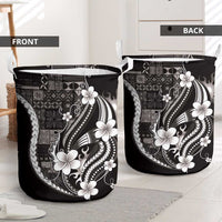 Samoa Siapo Tribal Pattern Laundry Basket Black Polynesian Plumeria Tapa Motif