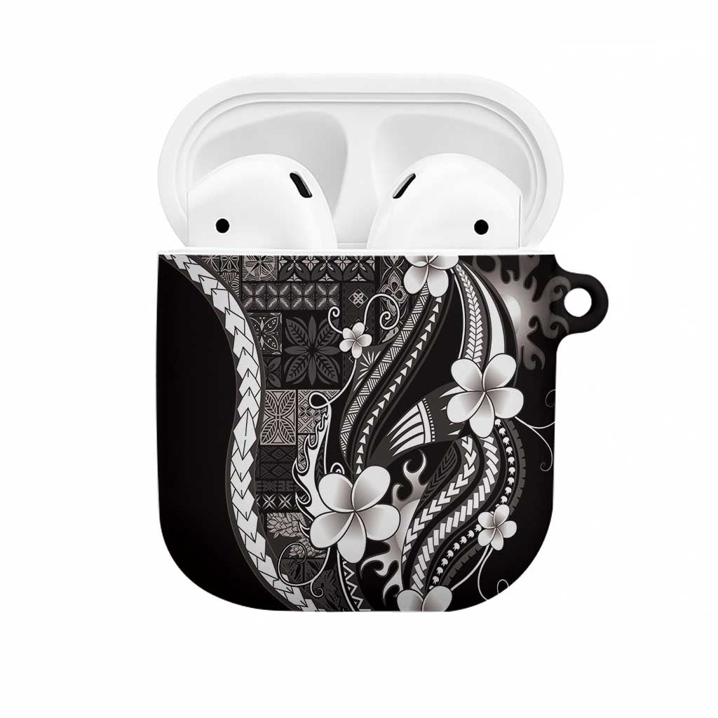 Samoa Siapo Tribal Pattern AirPods Case Black Polynesian Plumeria Tapa Motif