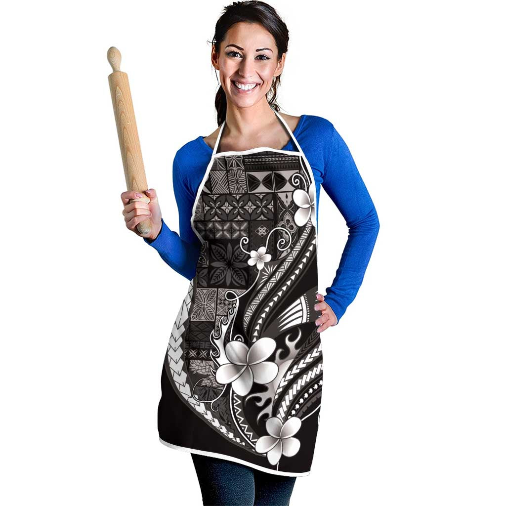 Samoa Siapo Tribal Pattern Apron Black Polynesian Plumeria Tapa Motif