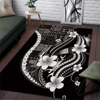 Samoa Siapo Tribal Pattern Area Rug Black Polynesian Plumeria Tapa Motif