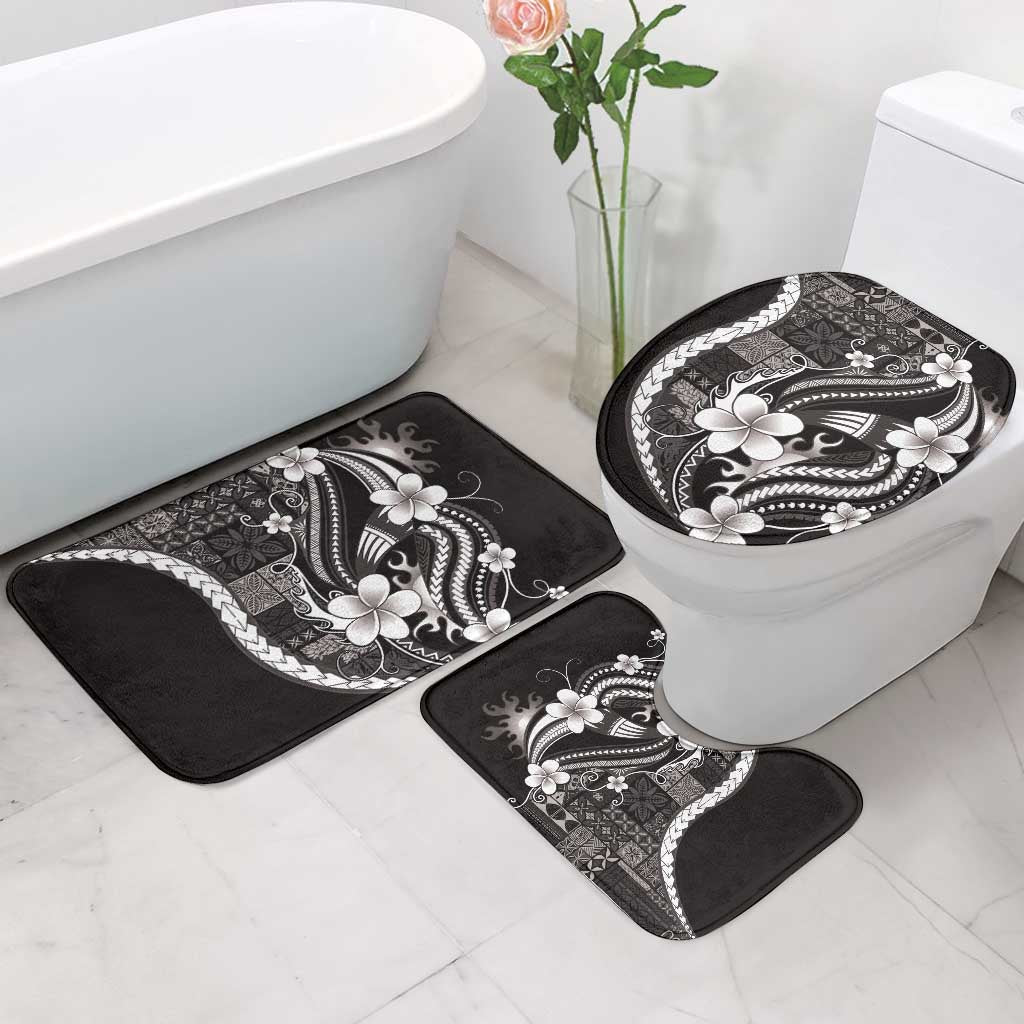 Samoa Siapo Tribal Pattern Bathroom Set Black Polynesian Plumeria Tapa Motif