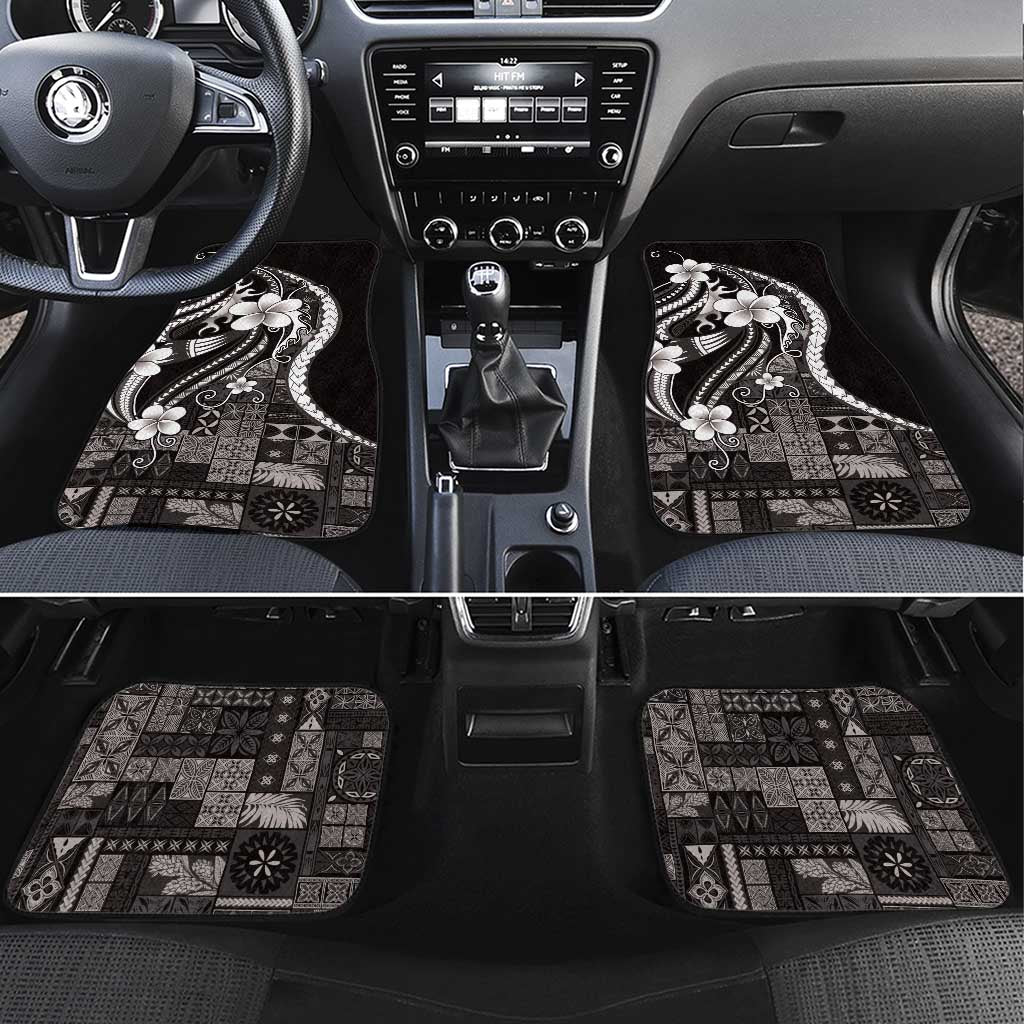 Samoa Siapo Tribal Pattern Car Mats Black Polynesian Plumeria Tapa Motif