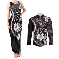 Samoa Siapo Tribal Pattern Couples Matching Tank Maxi Dress and Long Sleeve Button Shirt Black Polynesian Plumeria Tapa Motif LT9 Black - Polynesian Pride