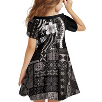 Samoa Siapo Tribal Pattern Family Matching Off Shoulder Short Dress and Hawaiian Shirt Black Polynesian Plumeria Tapa Motif LT9 - Polynesian Pride