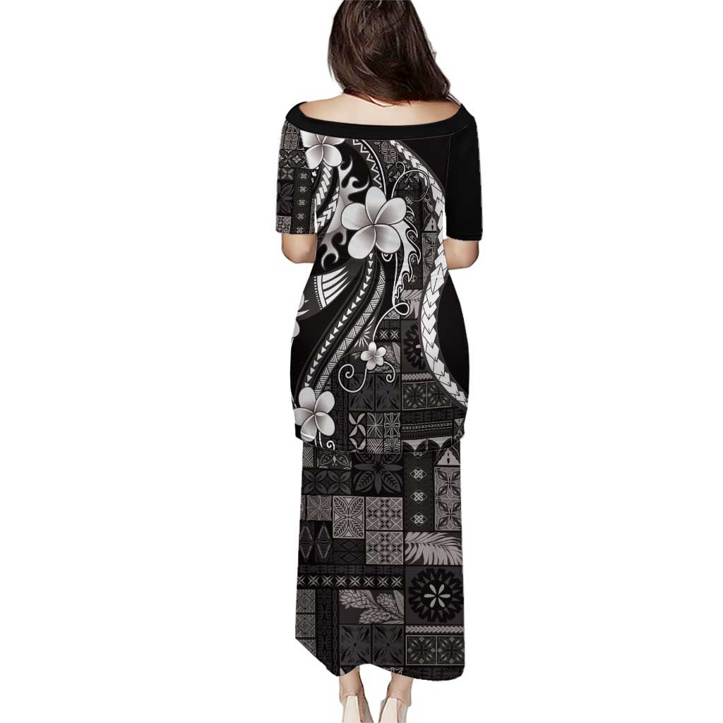 Samoa Siapo Tribal Pattern Family Matching Puletasi and Hawaiian Shirt Black Polynesian Plumeria Tapa Motif LT9 - Polynesian Pride
